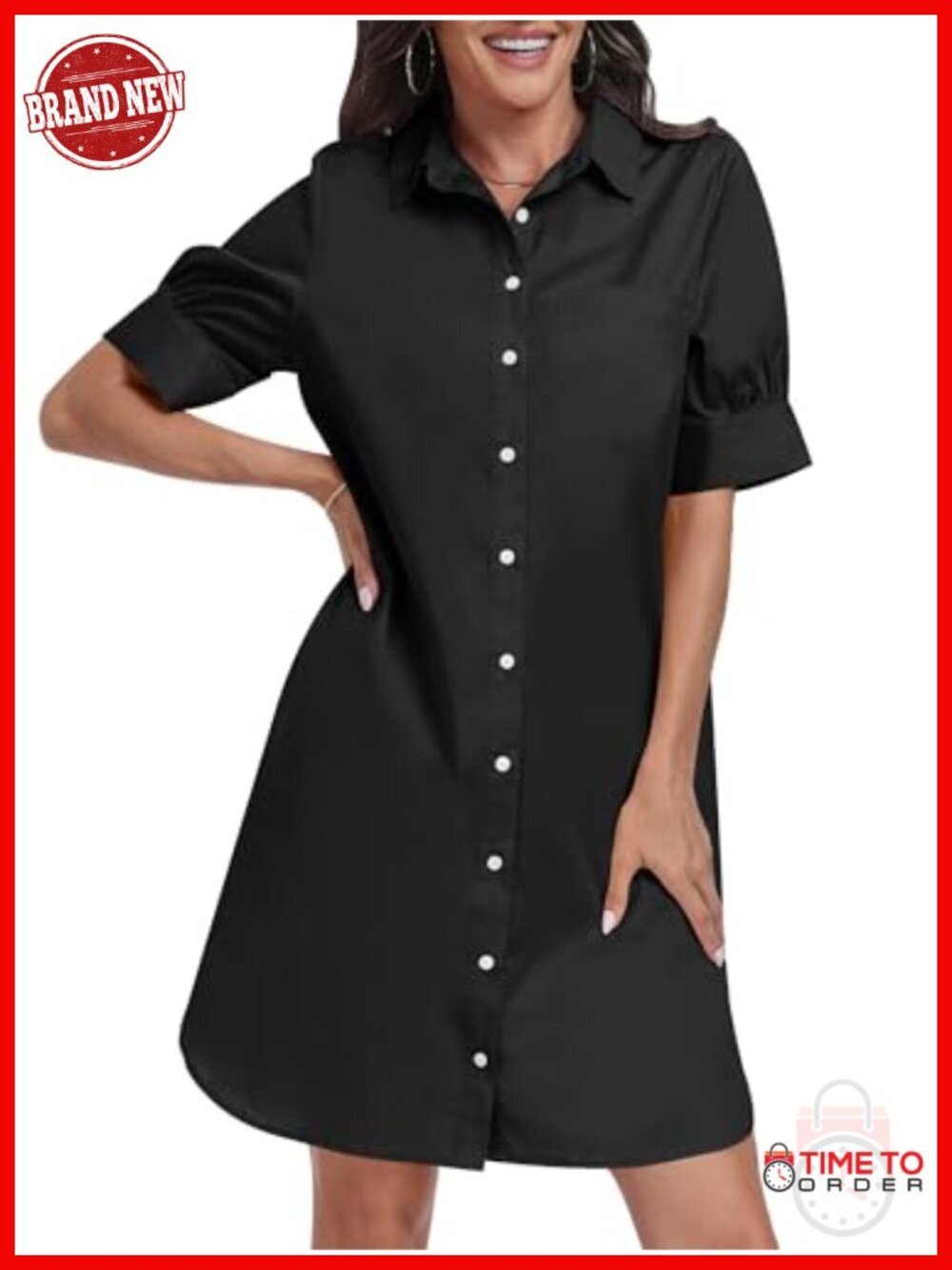 Short Sleeve Button Down Shift Dress with Pockets